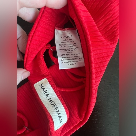 Mara Hoffman Sia Red Ribbed Straight Neck Bikini Swimsuit Top Size XS - Picture 11 of 12